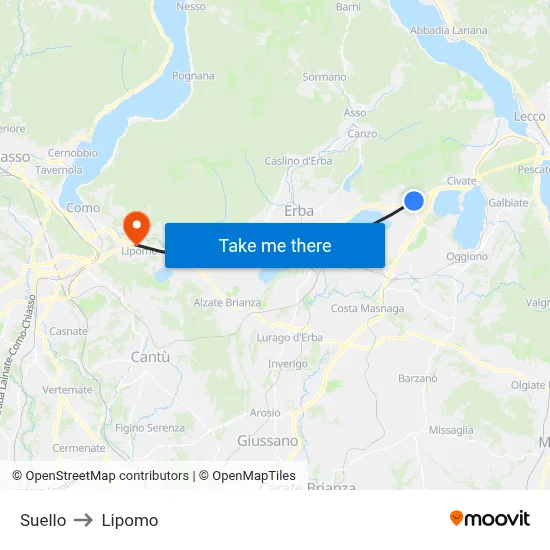 Suello to Lipomo map