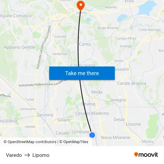 Varedo to Lipomo map