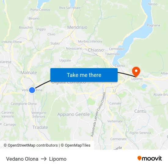 Vedano Olona to Lipomo map