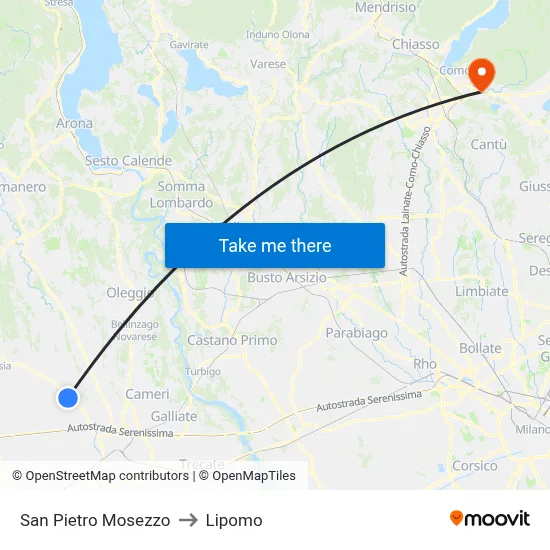 San Pietro Mosezzo to Lipomo map