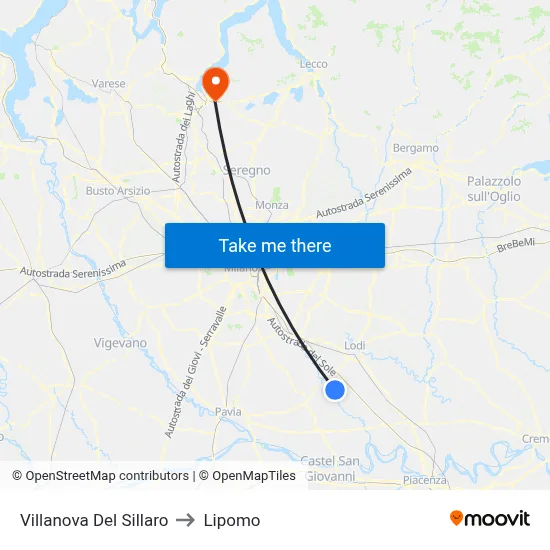 Villanova Del Sillaro to Lipomo map