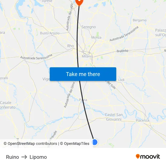 Ruino to Lipomo map