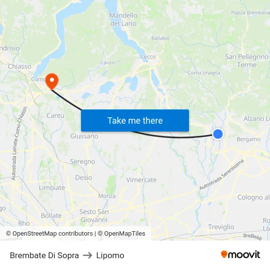 Brembate Di Sopra to Lipomo map