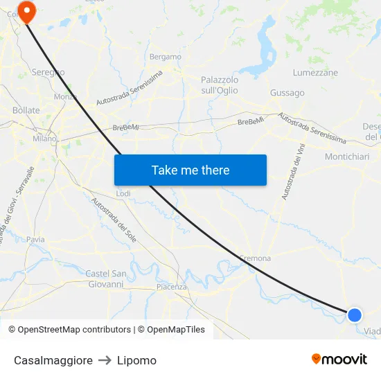Casalmaggiore to Lipomo map