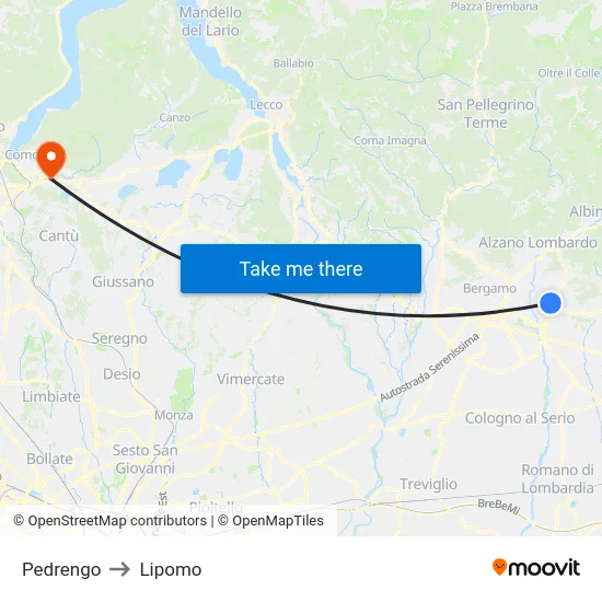 Pedrengo to Lipomo map