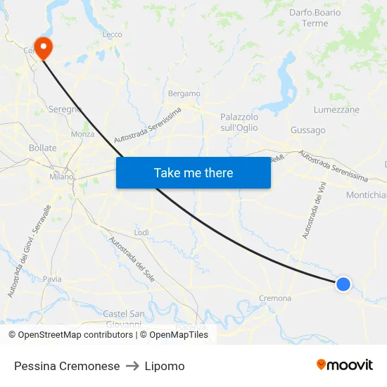 Pessina Cremonese to Lipomo map