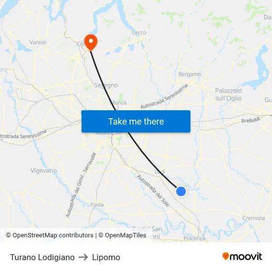 Turano Lodigiano to Lipomo map