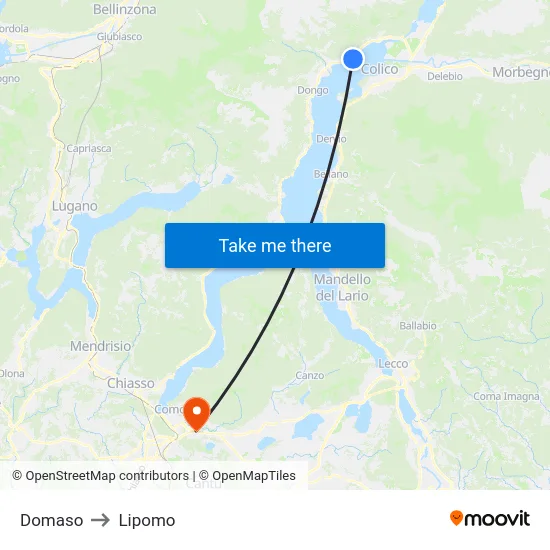 Domaso to Lipomo map