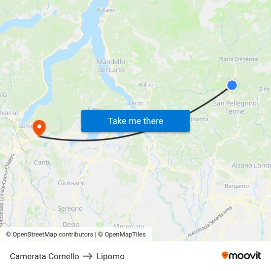 Camerata Cornello to Lipomo map