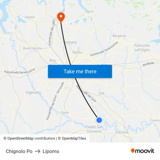 Chignolo Po to Lipomo map