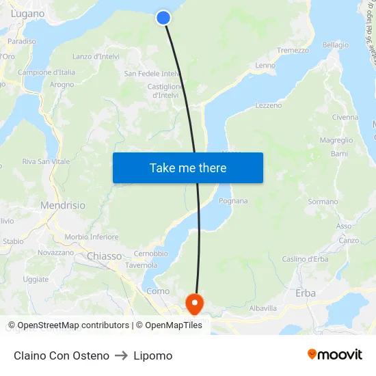 Claino con Osteno to Lipomo map