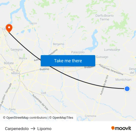 Carpenedolo to Lipomo map