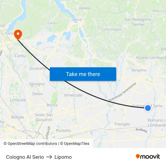 Cologno Al Serio to Lipomo map
