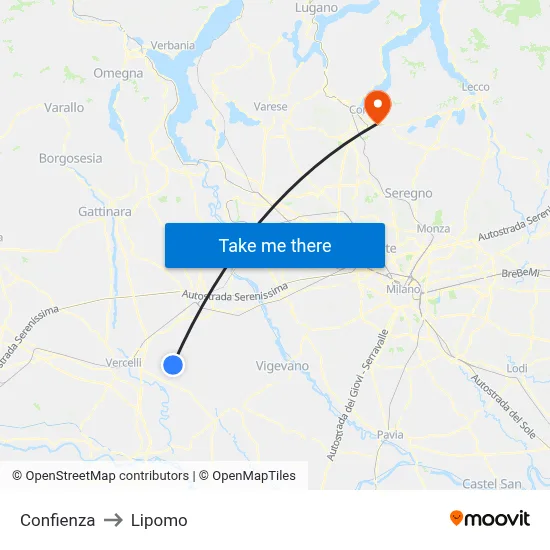 Confienza to Lipomo map