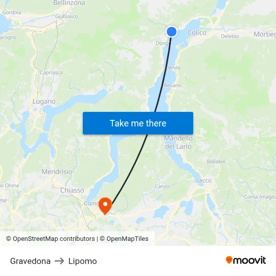Gravedona to Lipomo map
