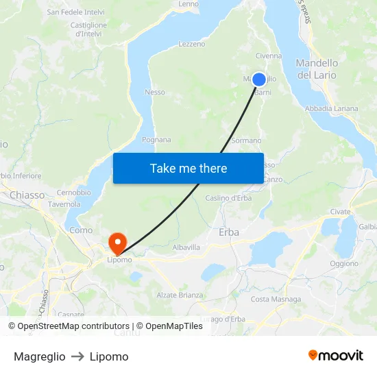 Magreglio to Lipomo map