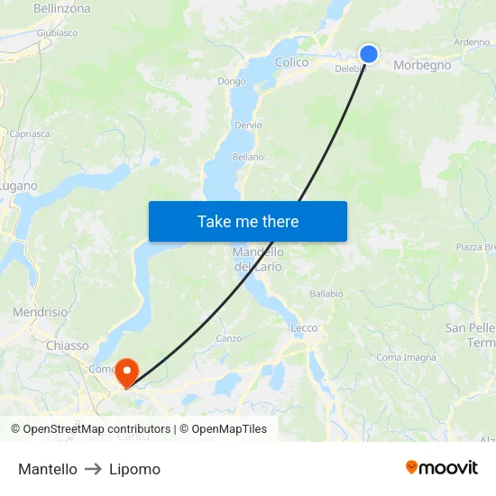 Mantello to Lipomo map