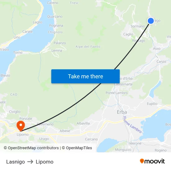 Lasnigo to Lipomo map