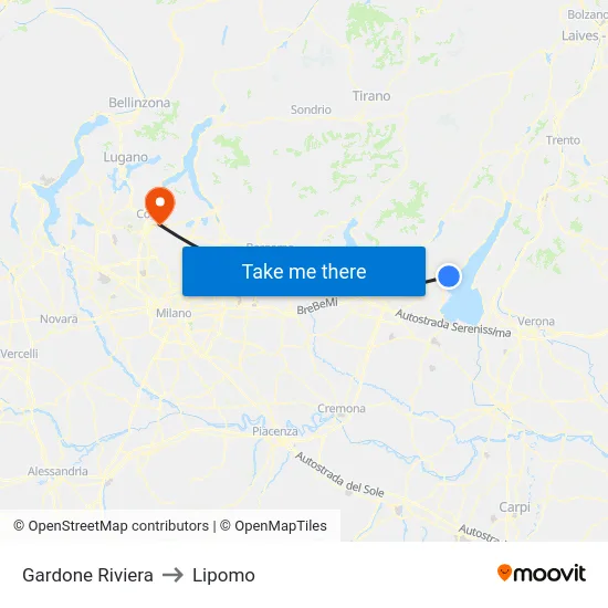 Gardone Riviera to Lipomo map