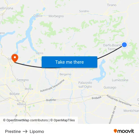 Prestine to Lipomo map