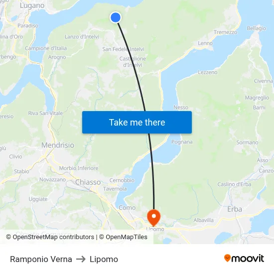 Ramponio Verna to Lipomo map