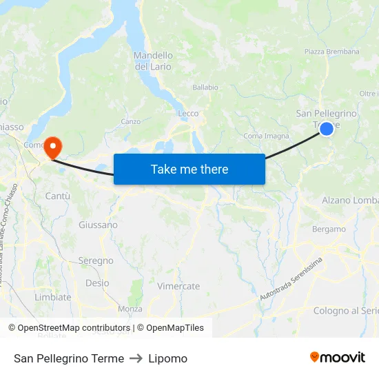 San Pellegrino Terme to Lipomo map