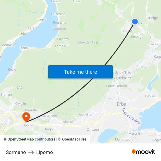 Sormano to Lipomo map