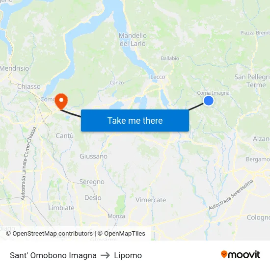 Sant' Omobono Imagna to Lipomo map