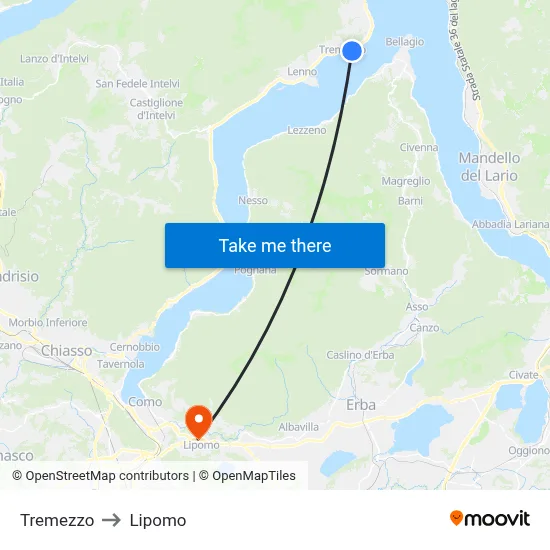 Tremezzo to Lipomo map