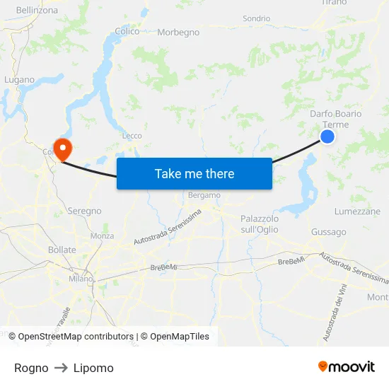 Rogno to Lipomo map