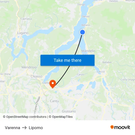 Varenna to Lipomo map