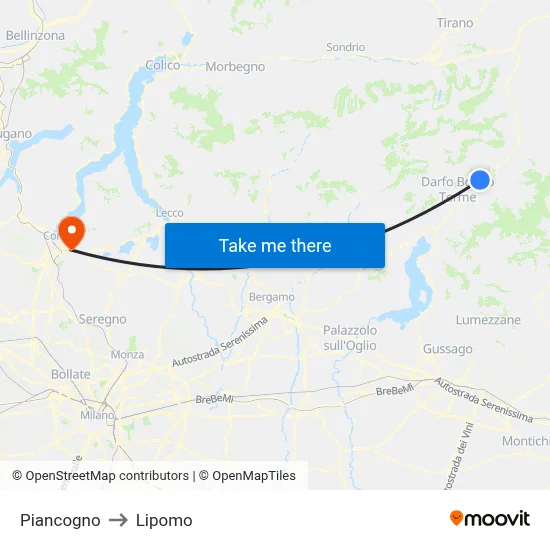 Piancogno to Lipomo map