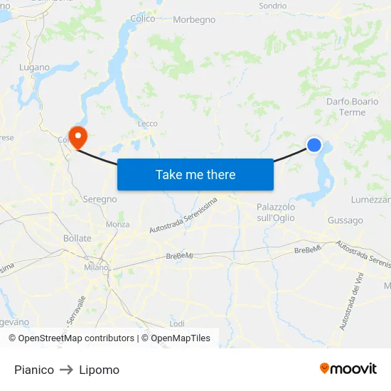 Pianico to Lipomo map