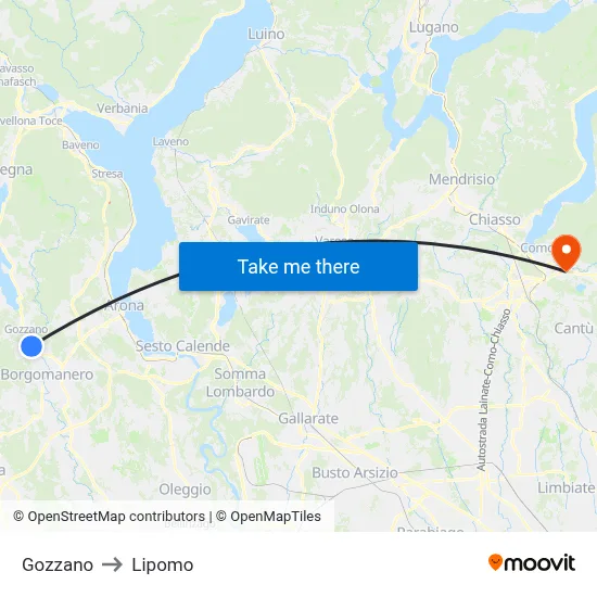 Gozzano to Lipomo map