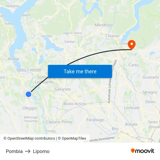 Pombia to Lipomo map