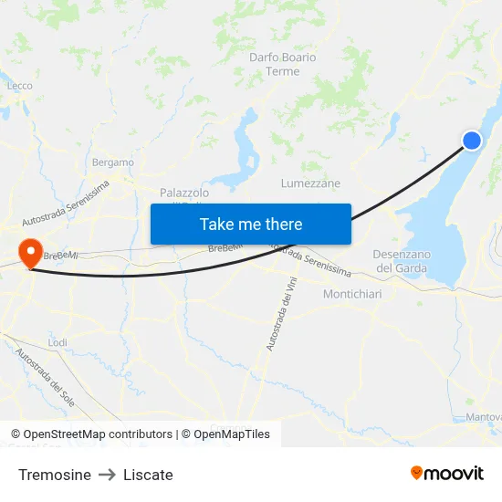 Tremosine to Liscate map