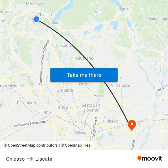 Chiasso to Liscate map