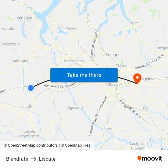 Biandrate to Liscate map