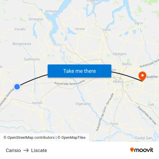Carisio to Liscate map