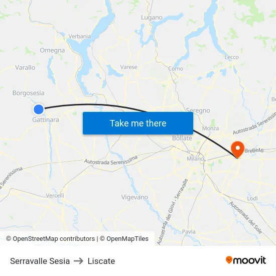 Serravalle Sesia to Liscate map