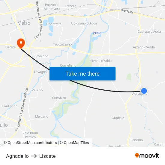 Agnadello to Liscate map