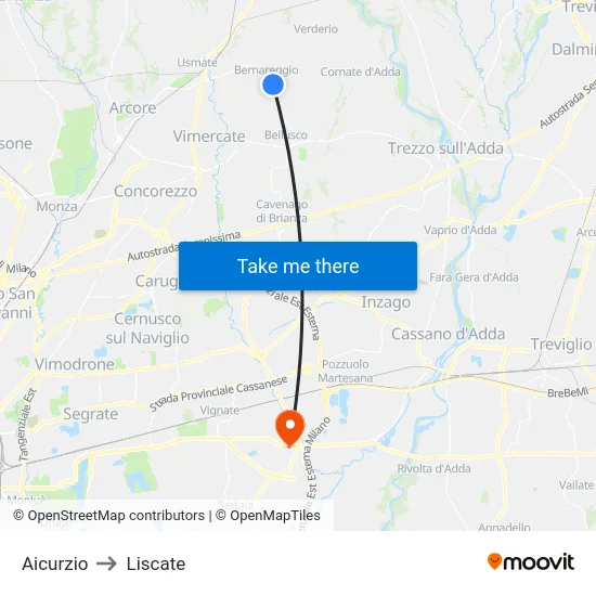 Aicurzio to Liscate map