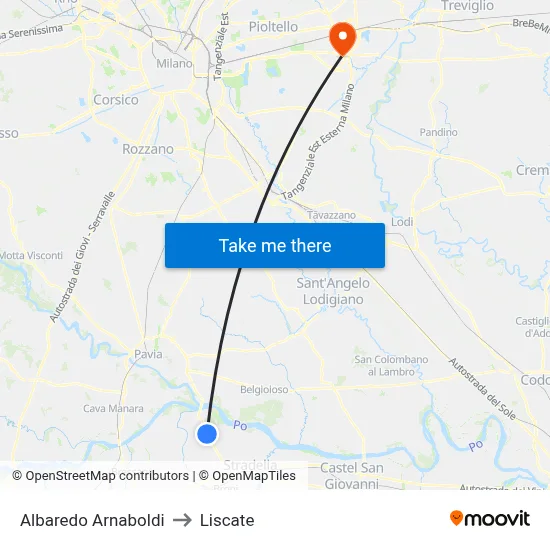Albaredo Arnaboldi to Liscate map