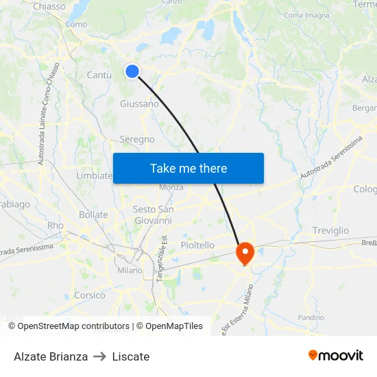 Alzate Brianza to Liscate map