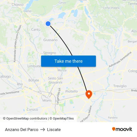 Anzano Del Parco to Liscate map