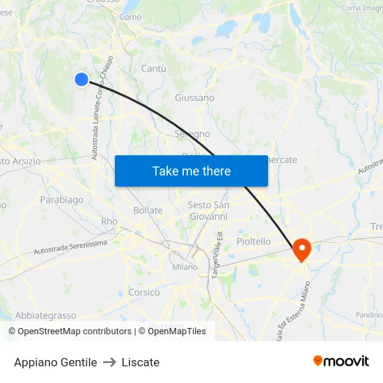 Appiano Gentile to Liscate map
