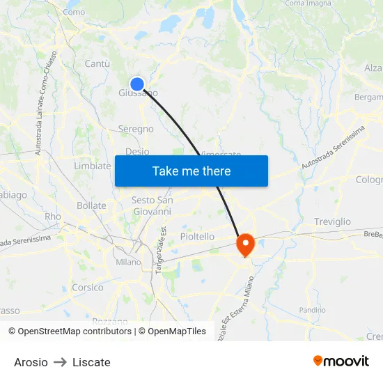 Arosio to Liscate map