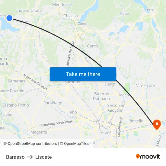 Barasso to Liscate map