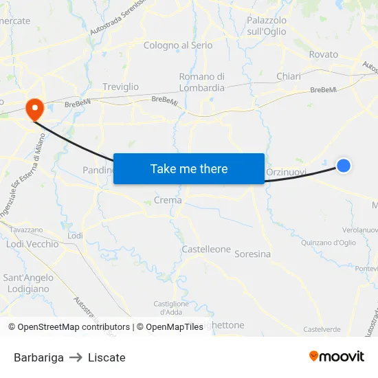 Barbariga to Liscate map