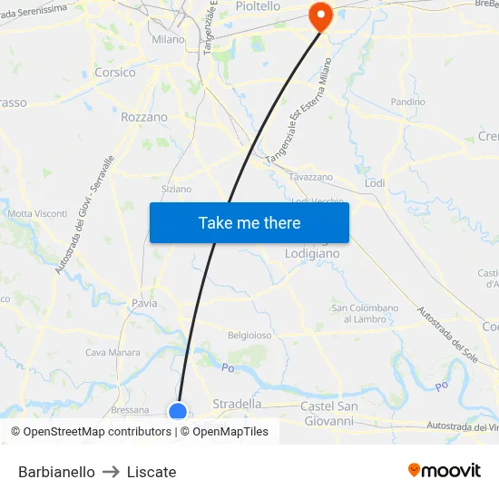 Barbianello to Liscate map